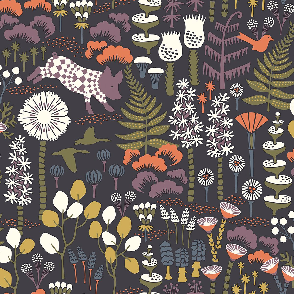 Hoppet Folk Black Scandinavian Wallpaper