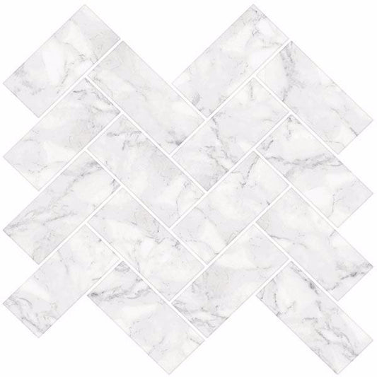 Herringbone Carrara Marble Peel and Stick Backsplash