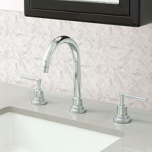 Herringbone Carrara Marble Peel and Stick Backsplash