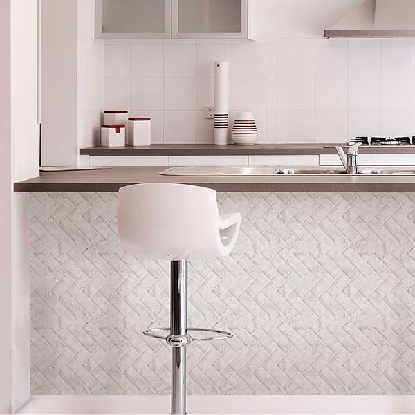 Herringbone Carrara Marble Peel and Stick Backsplash