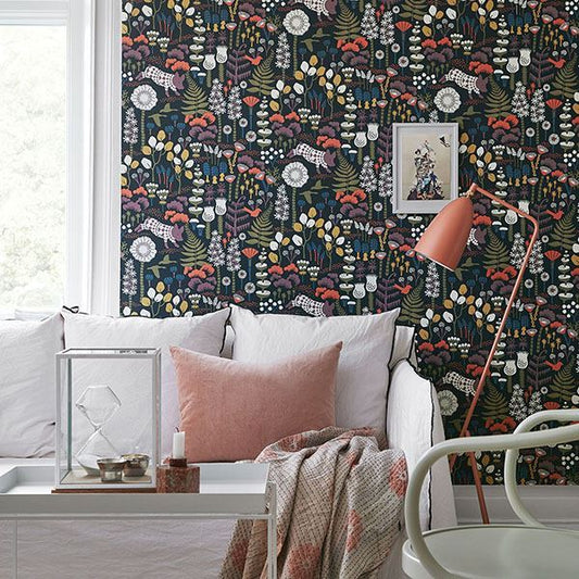 Hoppet Folk Black Scandinavian Wallpaper