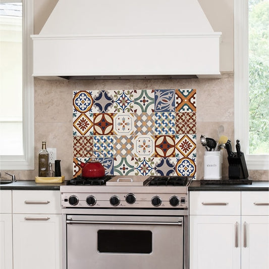 Red Azulejos Kitchen Panels