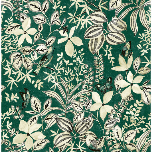 Green Willa Flower Peel and Stick Wallpaper