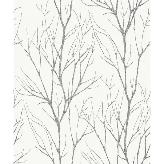 Diani Charcoal Metallic Tree Wallpaper